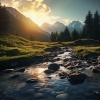 Study Academy、Soft Water Streams Sounds、Upbeat Background Music - Concentration on the Babbling Brook