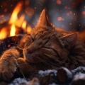 Gato Somnoliento、Chimenea Relajarse、Música relajante con sonidos de la naturaleza - Gatos Acogedores Junto Al Hogar Crepitante