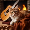 Cats' Fireside Strings: Gentle Guitar and Flame Sounds