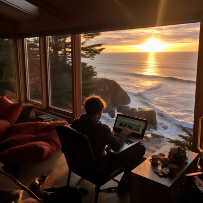 Calmo Lugar De Trabajo Cerca Del Agua: Inspiración Oceánica